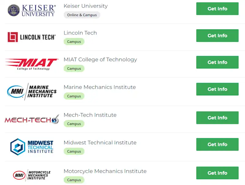 sample list of partner trade schools and technical colleges