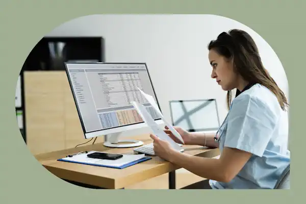 medical program student working at a computer